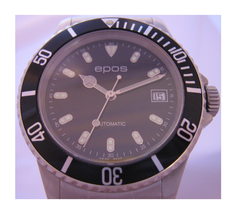 Epos Sportive Divers Watch, Black Dial With Stainless Steel Bracelet